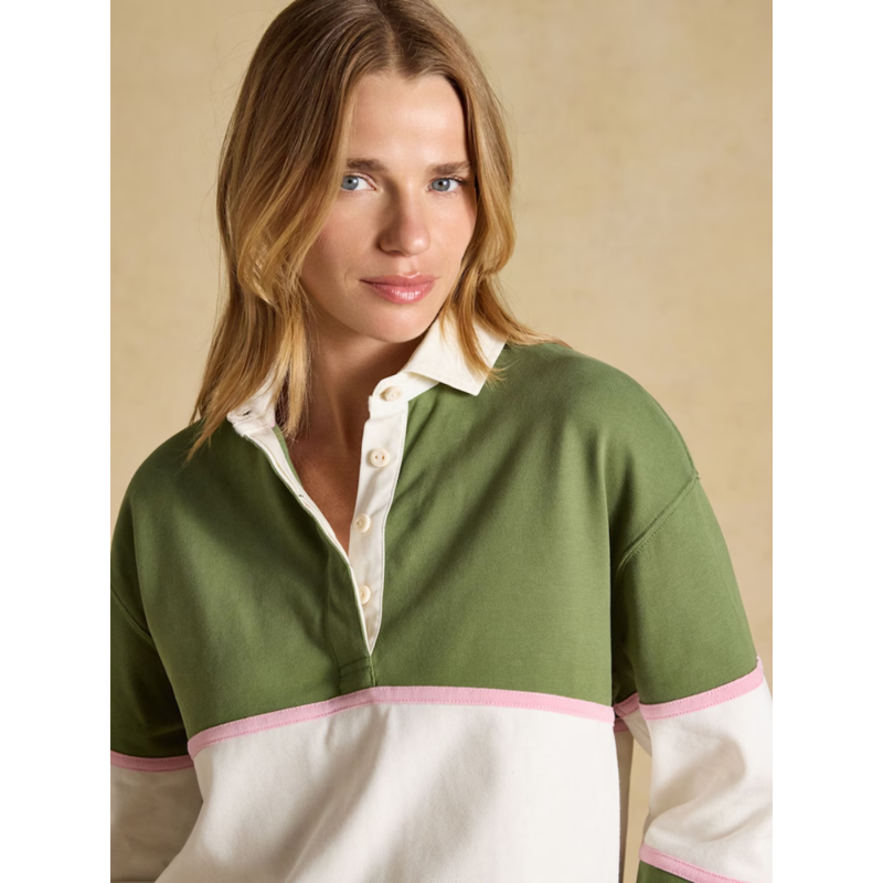 Joules Ladies Jersey Deck Shirt - Green/Cream Stripe-5