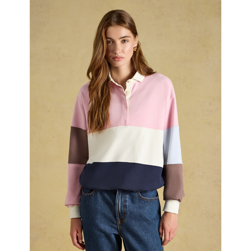Joules Ladies Jersey Deck Shirt - Pink/Blue Hotchpotch-1