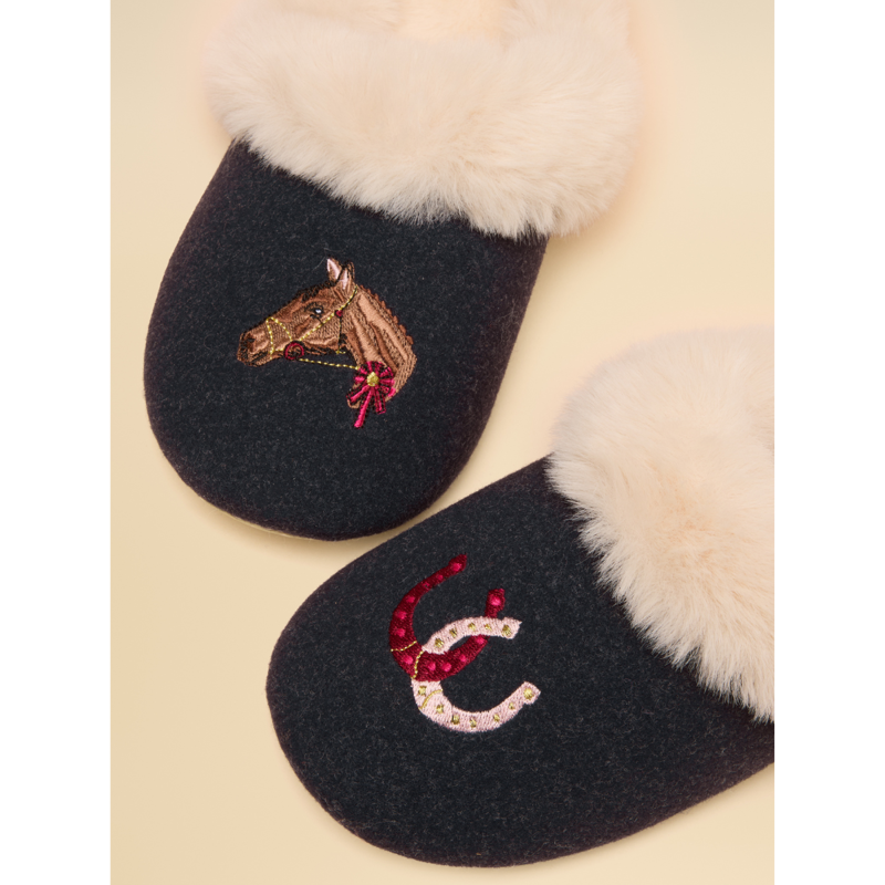 Joules Ladies Slippet Luxe Slippers - Navy Horse-2