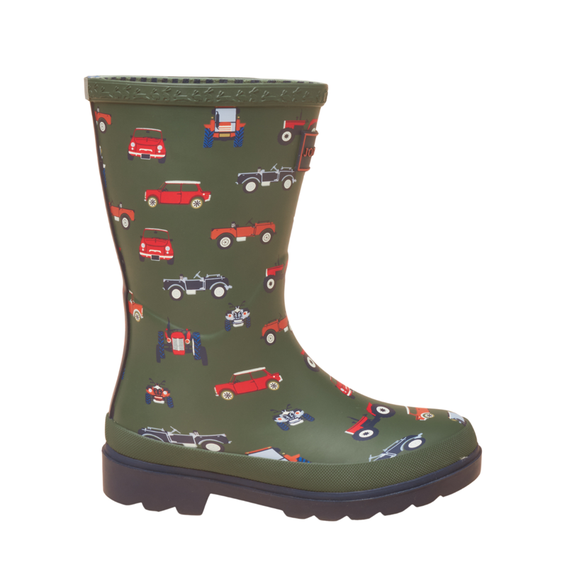 Joules Boys' Welly Print Wellies - Khaki Vehicles-1