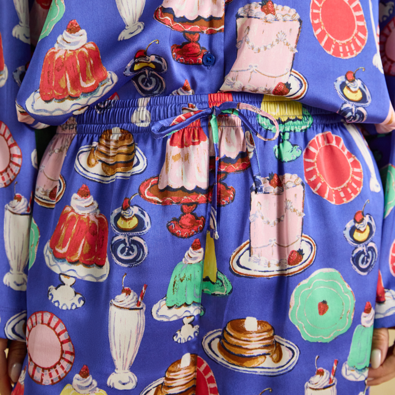 Joules Ladies Bonnie Pyjamas -Blue Puddings Print-4