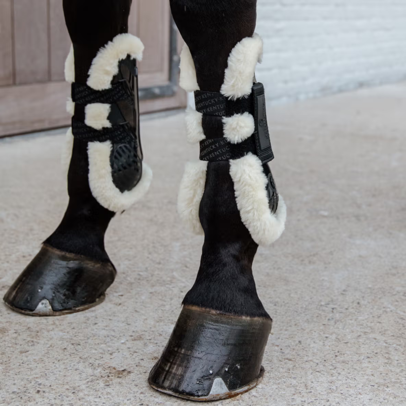 Kentucky Vegan Sheepskin Velcro Tendon Boots - Black-4
