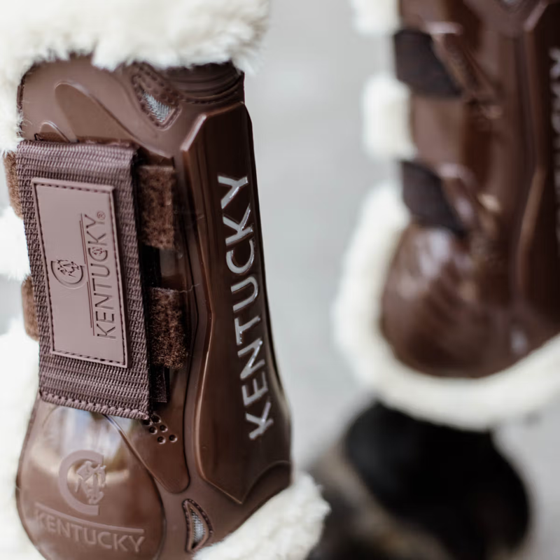 Kentucky Vegan Sheepskin Velcro Tendon Boots - Brown-4