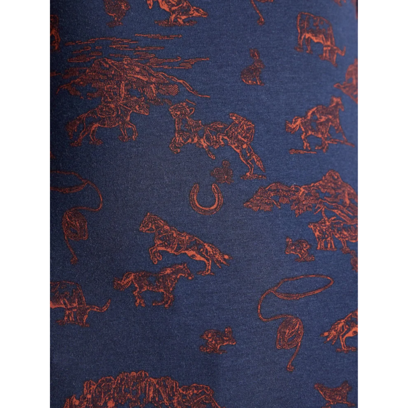 Joules Ladies Printed Amy High Frill Neck Jersey Top - Navy Western-4