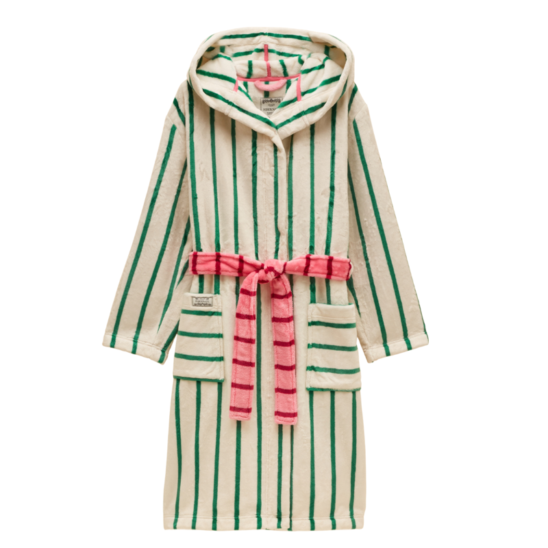 Joules Ladies Luna Dressing Gown - Green/White Stripe-4