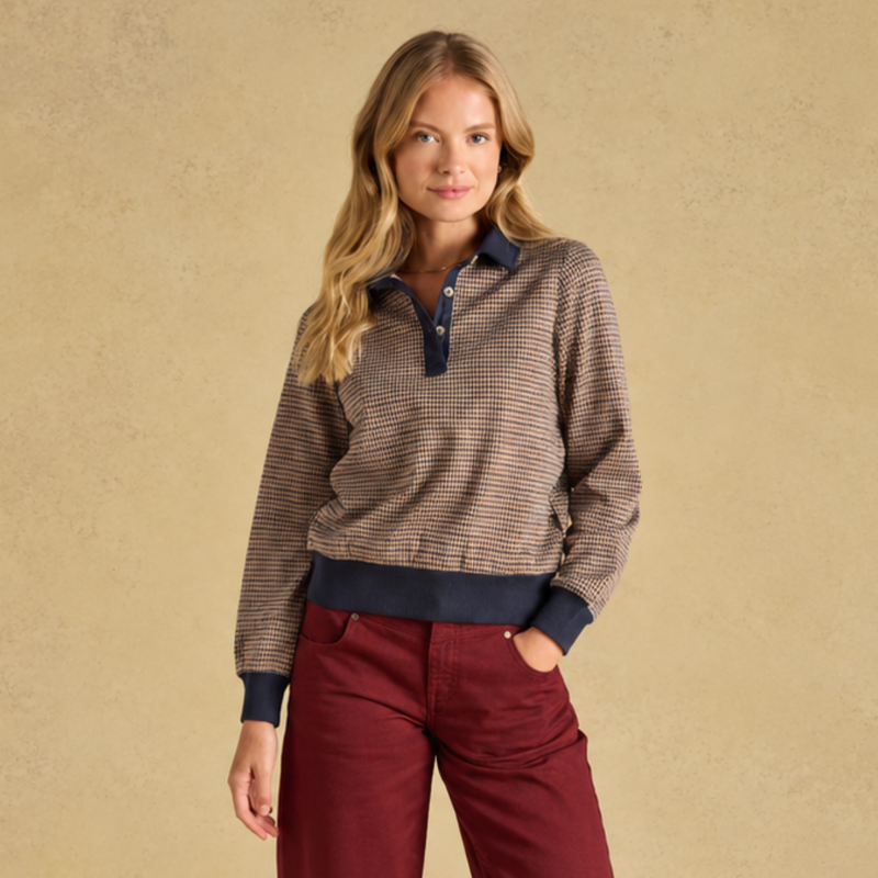 Joules Ladies Laurel Top - Navy/Red Check