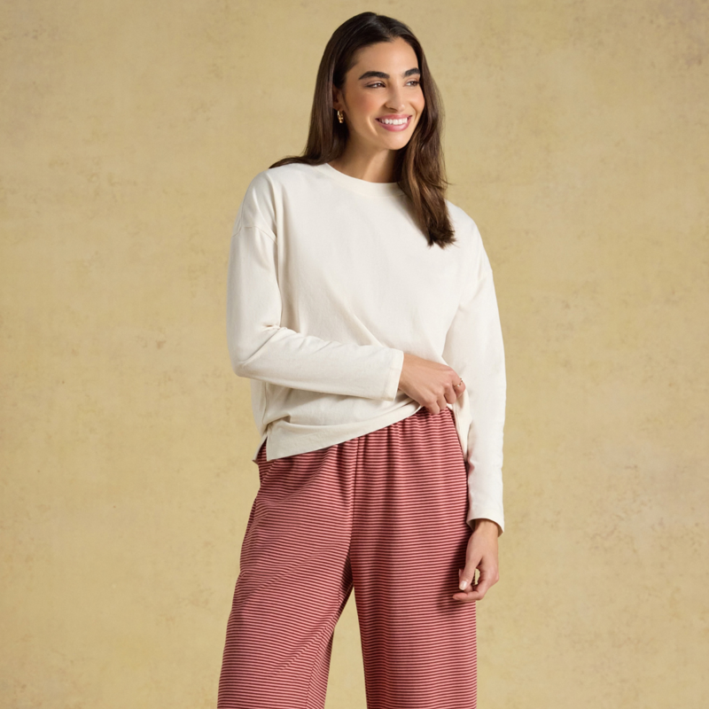 Joules Ladies Long Sleeve PJ Jersey Top - Cream