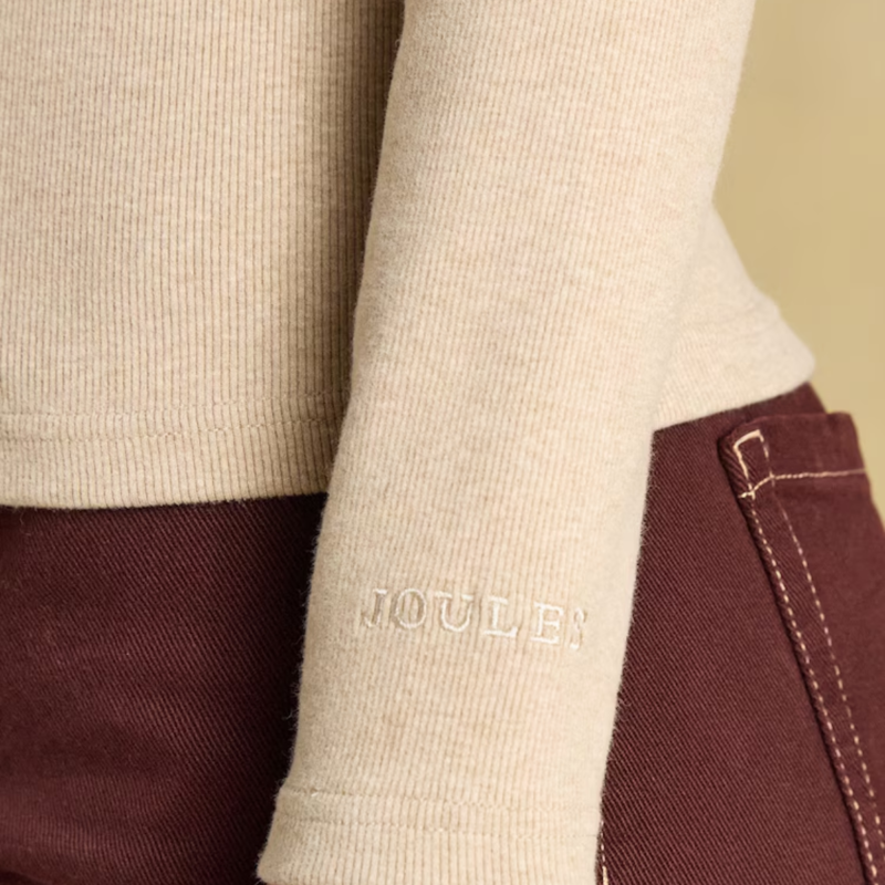 Joules Ladies Warm Handle Rib Roll Neck T-Shirt - Oat Meal-3