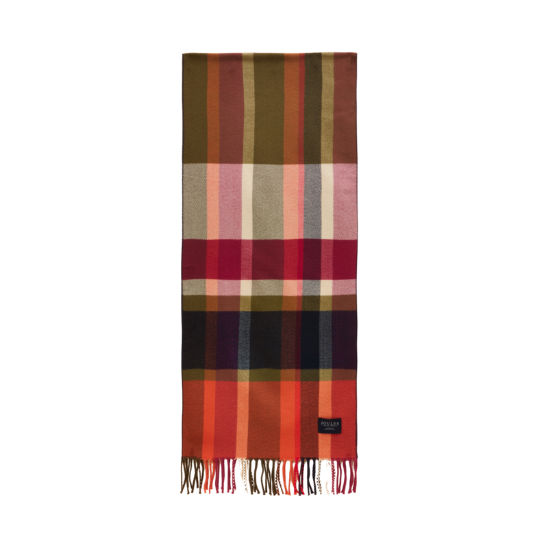 Joules Ladies Langtree Scarf - Khaki/Orange Check-3