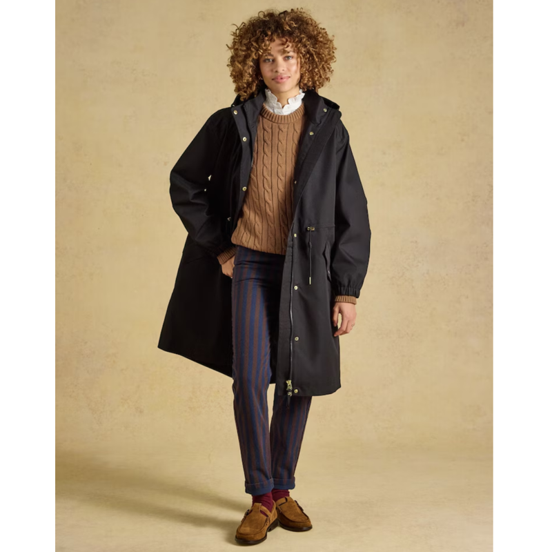 Joules Ladies Stormwell Hooded Waterproof Raincoat - Black-10