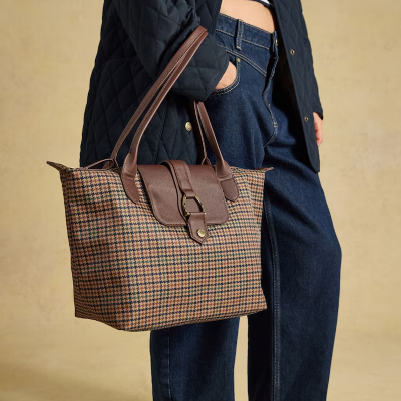 Joules Edie Zip Top Shopper Bag - Neutral Check-4