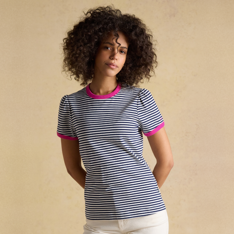 Joules Ladies Erin Short Sleeve Jersey T-Shirt - Navy Stripe