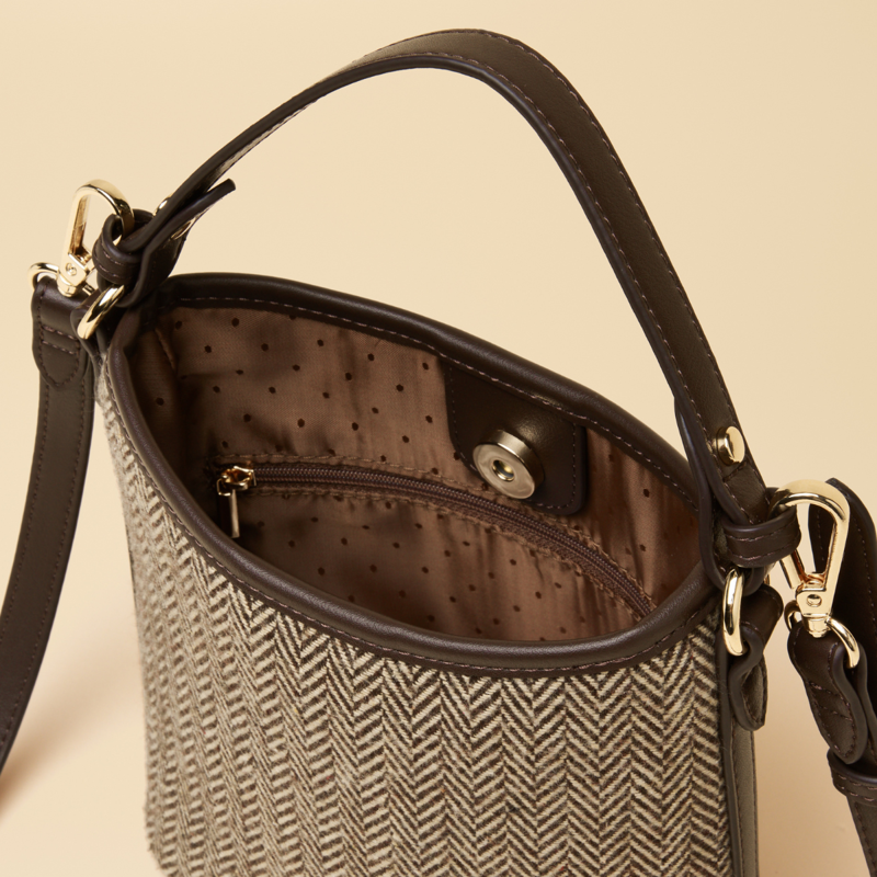 Joules Bucket Bag - Neutral Herringbone-3