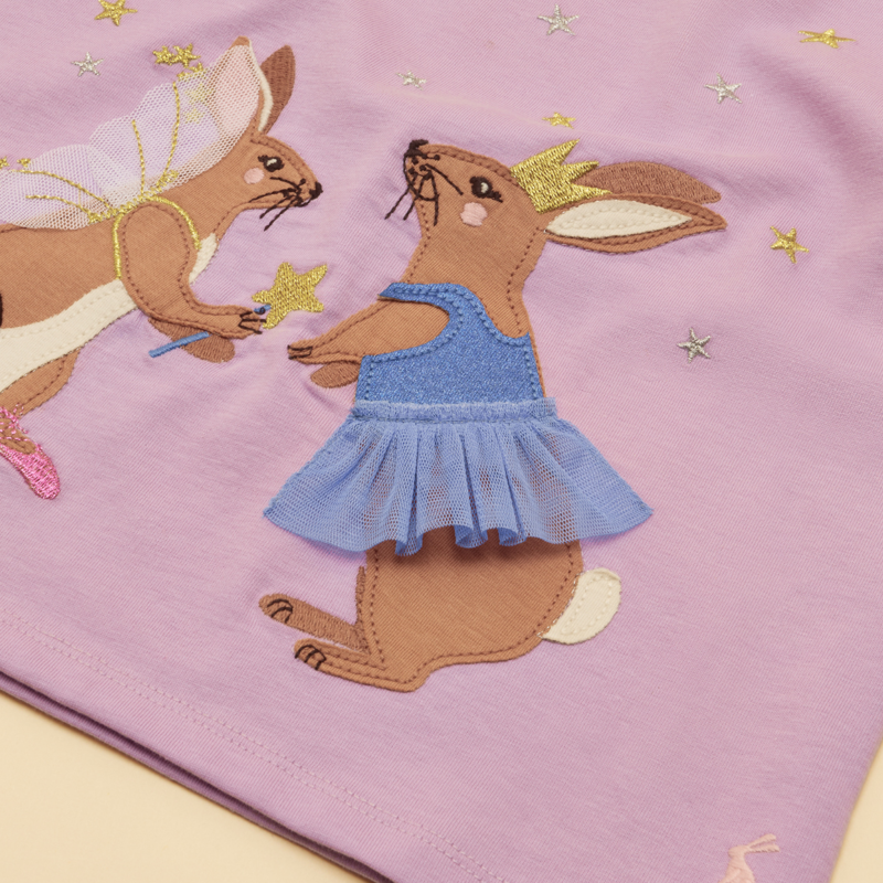 Joules Girls' Ava Applique Long Sleeve T-Shirt - Lilac Bunny-2