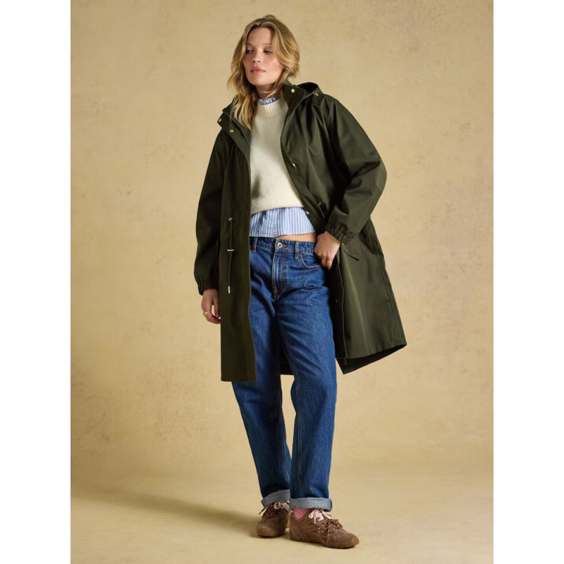 Joules Ladies Stormwell Hooded Waterproof Raincoat - Green-11