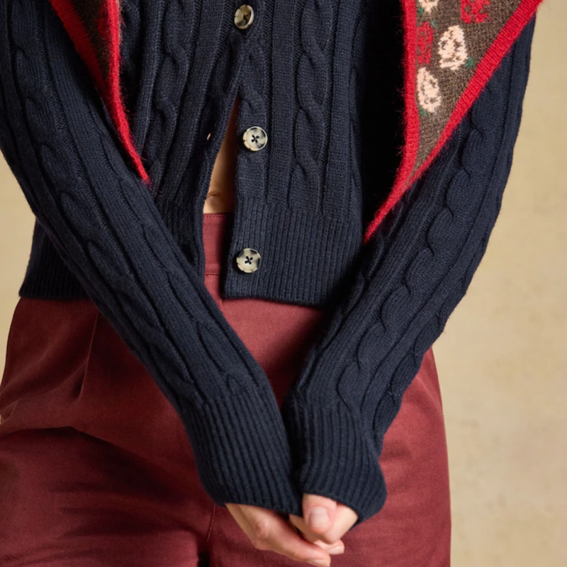 Joules Ladies Cable Cardigan - Navy-5