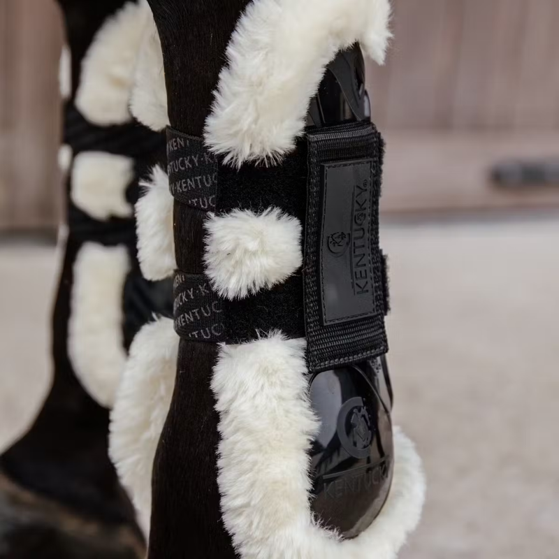 Kentucky Vegan Sheepskin Velcro Tendon Boots - Black-5