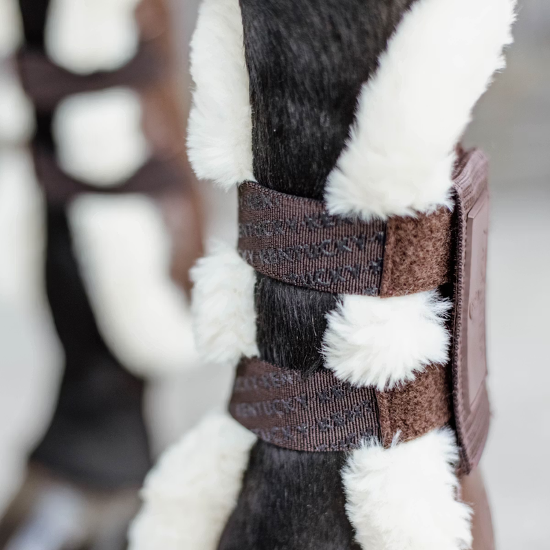 Kentucky Vegan Sheepskin Velcro Tendon Boots - Brown-5