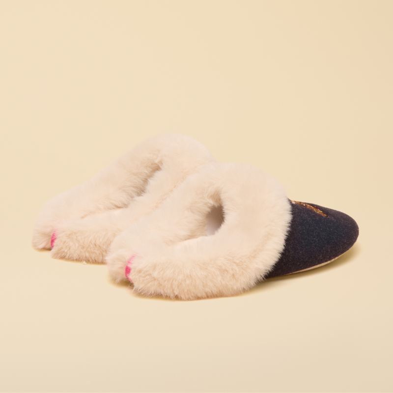Joules Ladies Slippet Luxe Slippers - Navy Horse-1