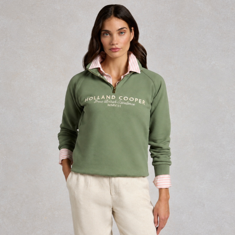 Holland Cooper Sporting Goods Zip Henley - Sage