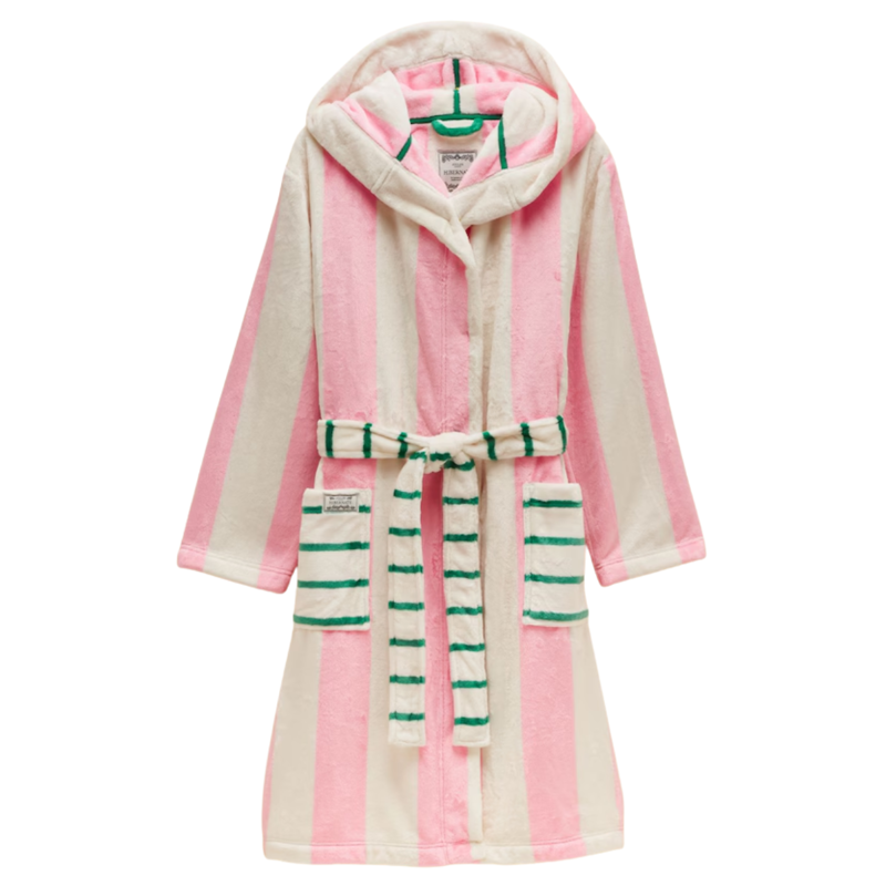 Joules Ladies Luna Dressing Gown - Pink/Cream Stripe-6