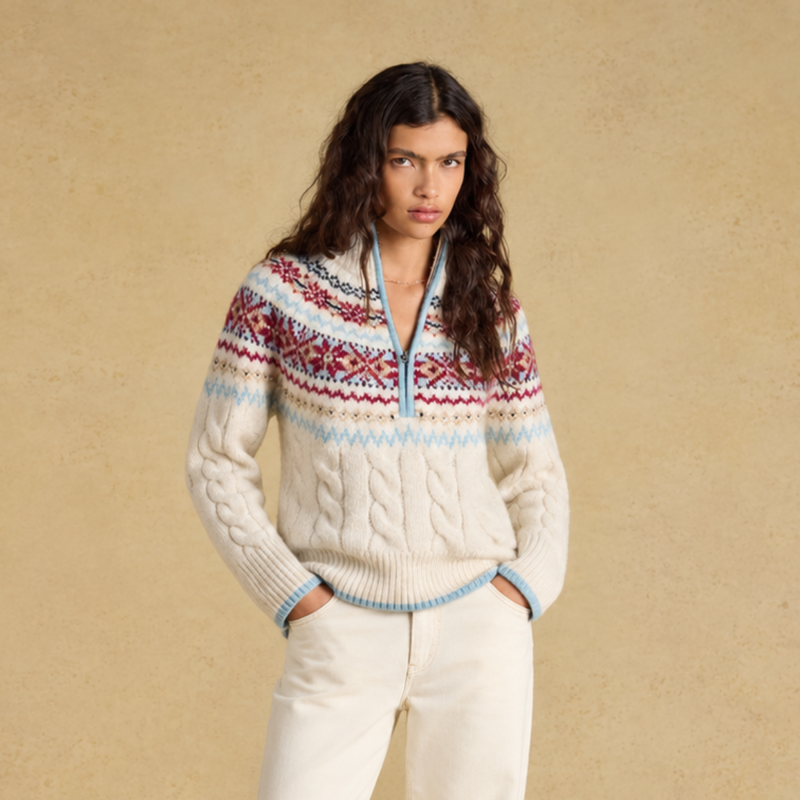 Joules Ladies Allaway Quarter Zip Jumper - Cream