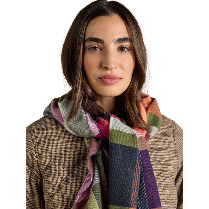 Joules Ladies Langtree Scarf - Khaki/Orange Check-5