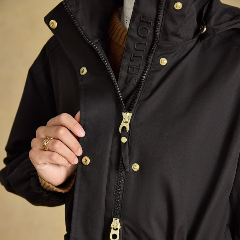 Joules Ladies Stormwell Hooded Waterproof Raincoat - Black-4