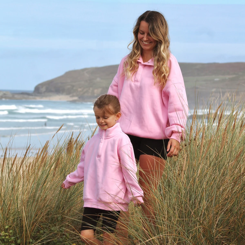 Gym + Coffee Kids Snap Collar Sierra Sweatshirt - Pink Blossom-3
