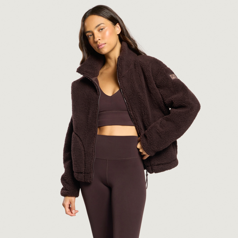 Gym + Coffee Women's Industry Fleece High Collar Jacket - Mocha Bean-6