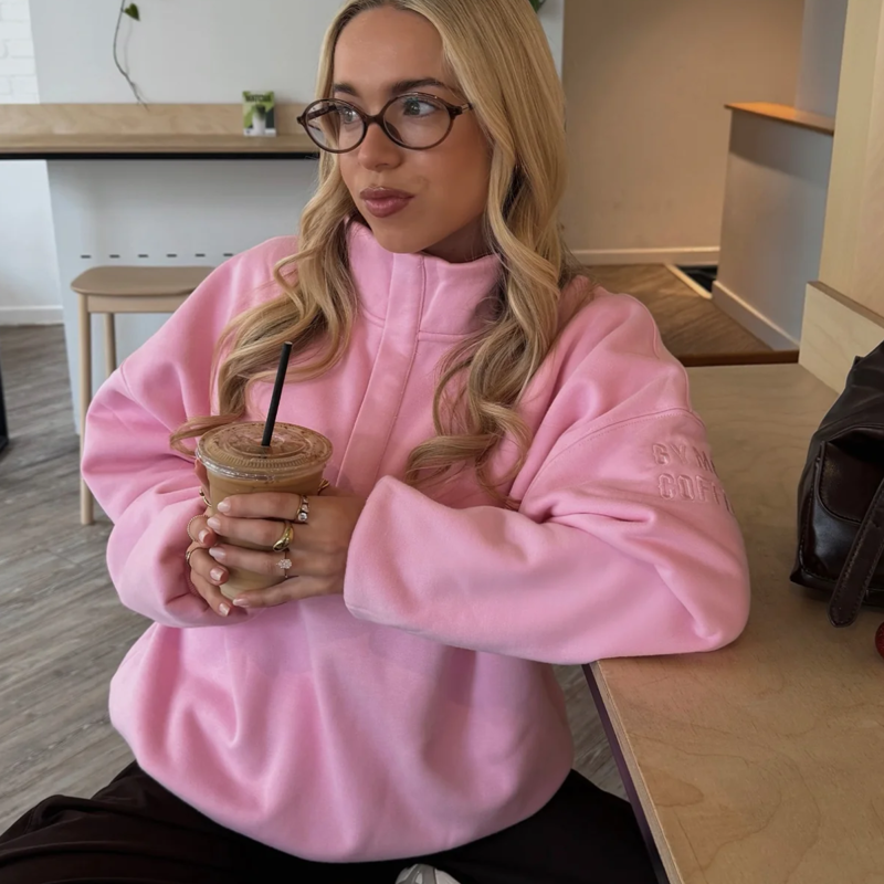 Gym + Coffee Women's Snap Collar Sierra Sweatshirt - Pink Blossom-2