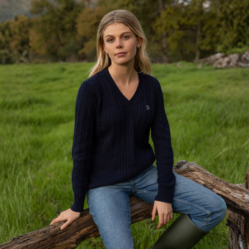 LeMieux Cora Cable V-Neck Knit Jumper - Navy-6
