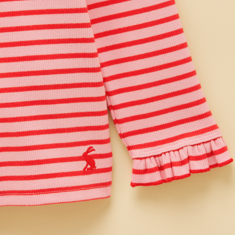 Joules Girls' Sophie Long Sleeve Ribbed Top - Red/Pink-3