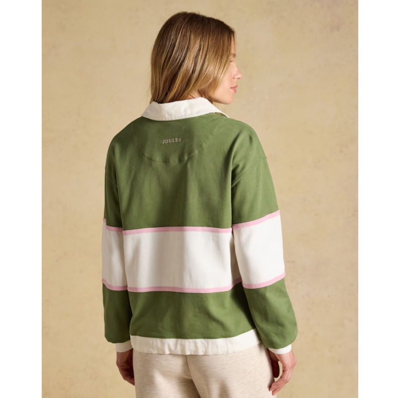 Joules Ladies Jersey Deck Shirt - Green/Cream Stripe-2