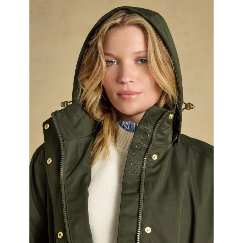 Joules Ladies Stormwell Hooded Waterproof Raincoat - Green-9