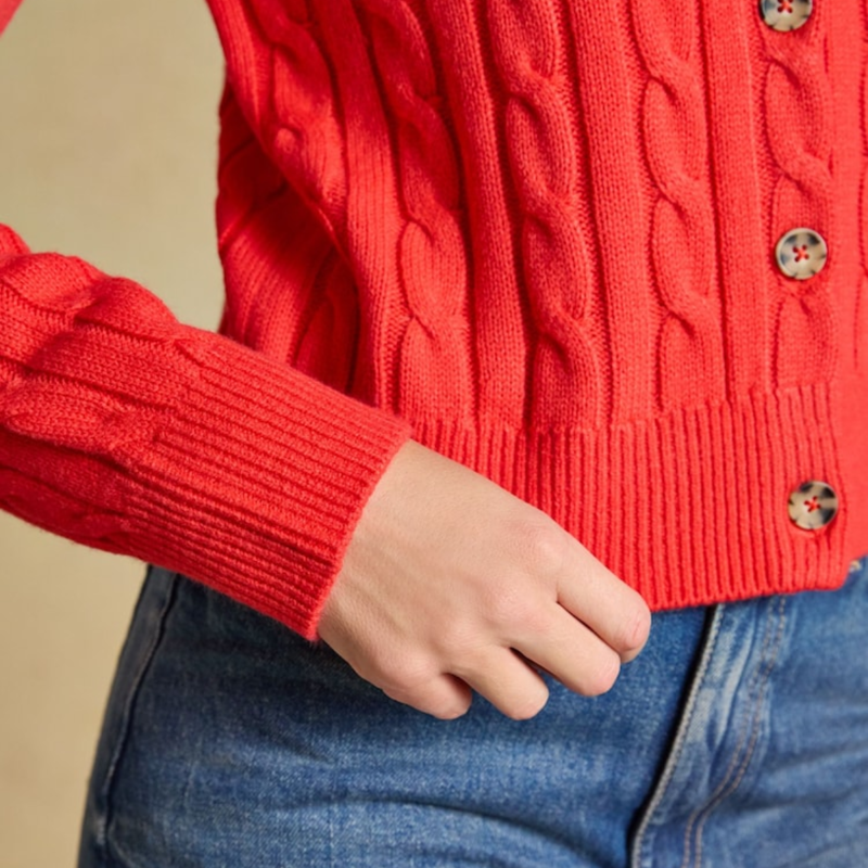 Joules Ladies Cable Cardigan - Red-5