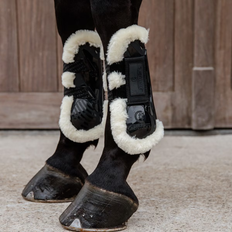 Kentucky Vegan Sheepskin Velcro Tendon Boots - Black-6