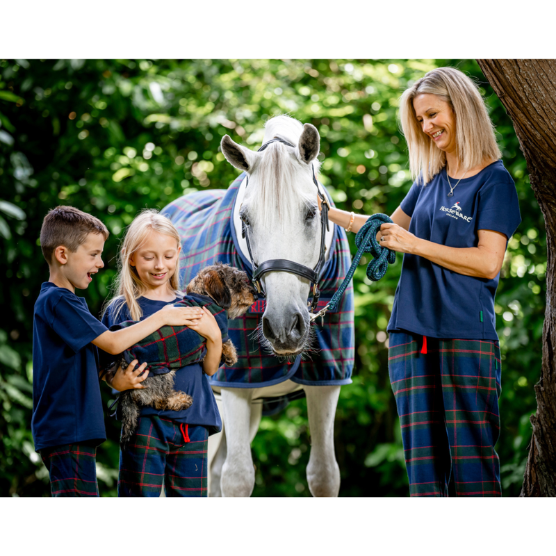 Horseware Rhino Pony Fleece Cooler - Holiday Collection - Navy Check/Green/Red-6