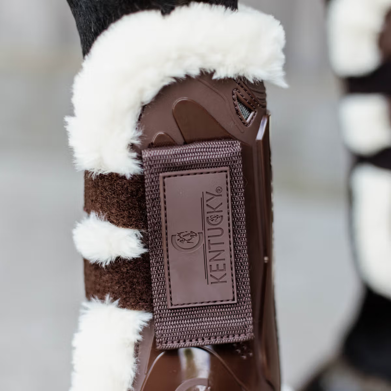 Kentucky Vegan Sheepskin Velcro Tendon Boots - Brown-6