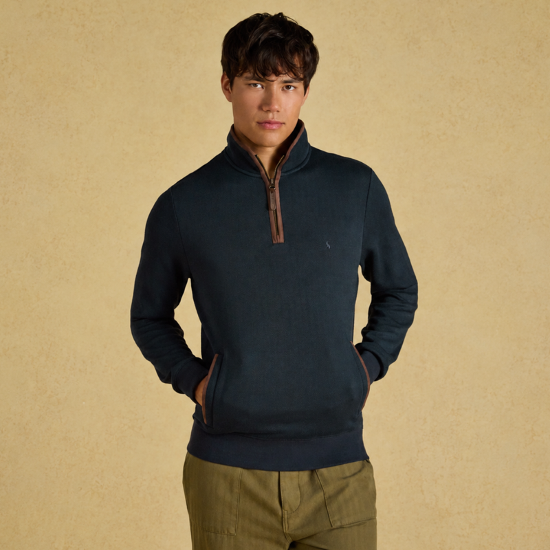 Joules Men's Heritage Herringbone Quarter Zip Sweatshirt - Navy