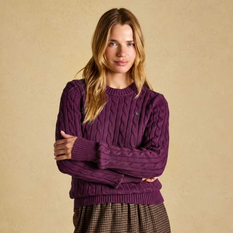 Joules Ladies Classic Cable Jumper - Wine