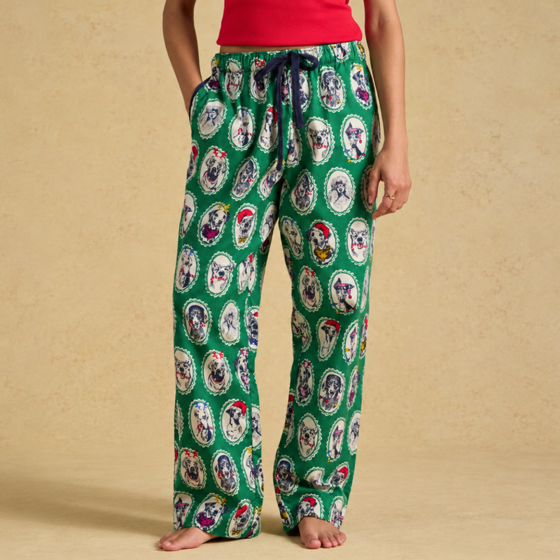 Joules Ladies Stella Brushed Cotton Pyjama Bottoms - Green Dog Print