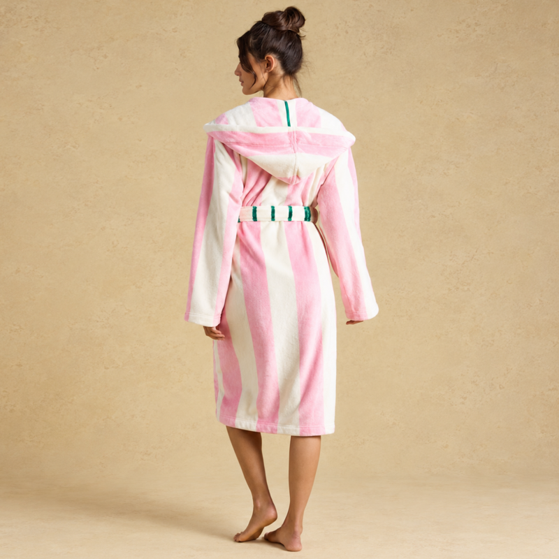 Joules Ladies Luna Dressing Gown - Pink/Cream Stripe-1