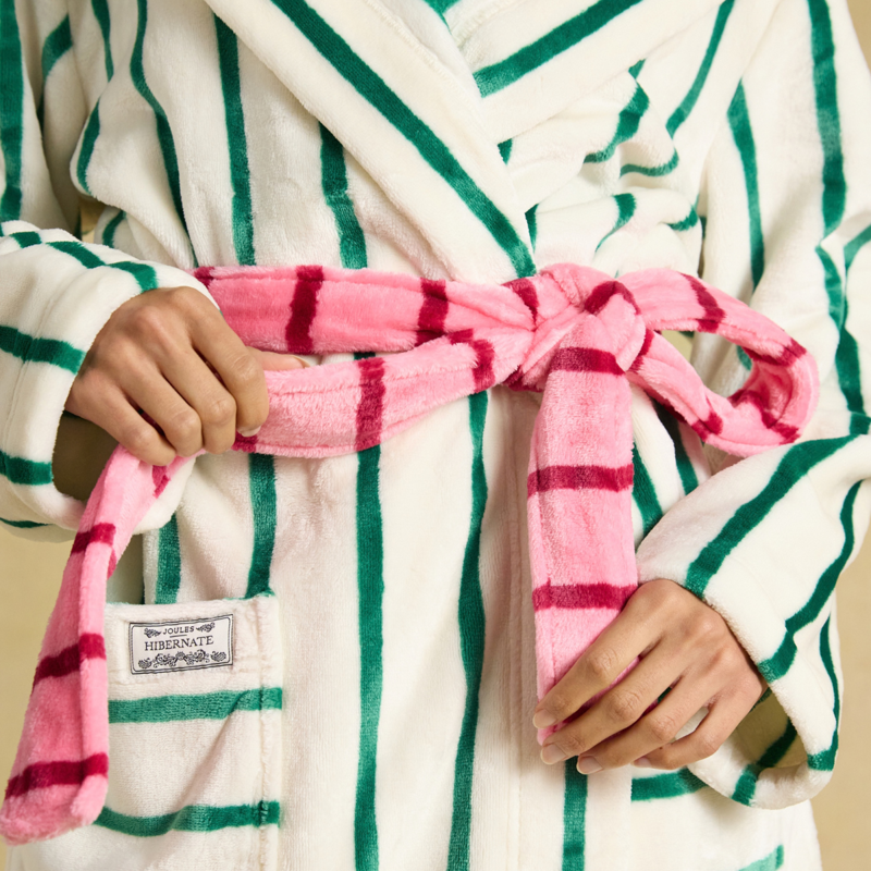 Joules Ladies Luna Dressing Gown - Green/White Stripe-6