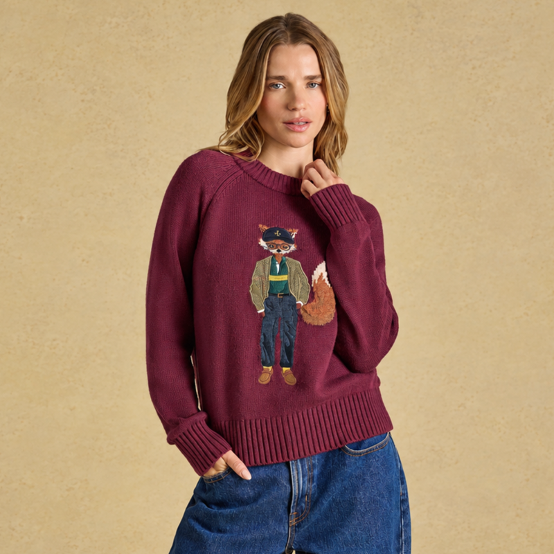 Joules Ladies Jonty Knit Jumper - Burgundy Red