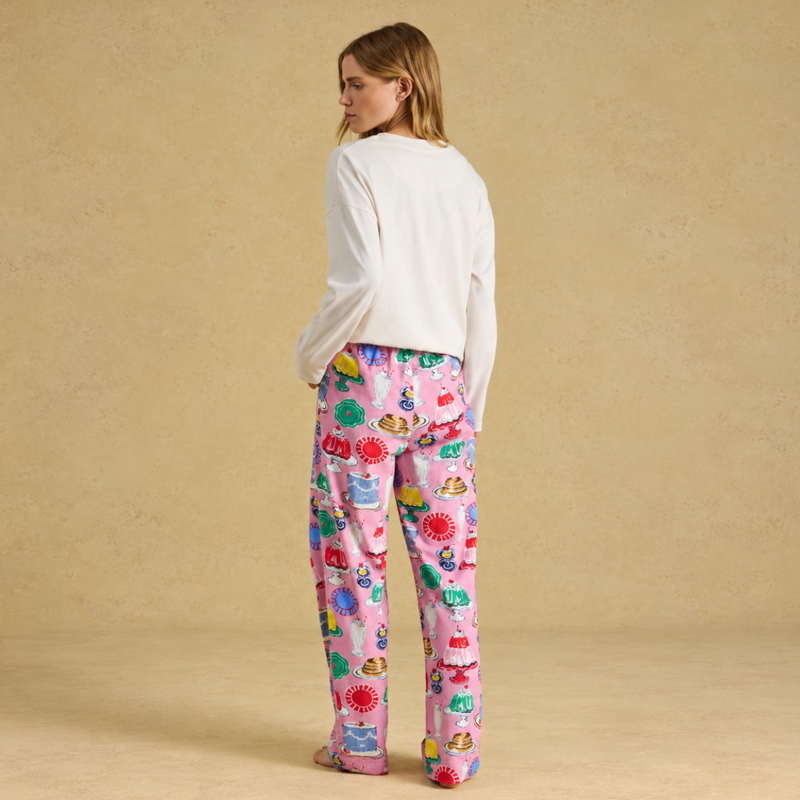 Joules Ladies Lyla Pyjamas - Cream/Pink Puddings Print-1