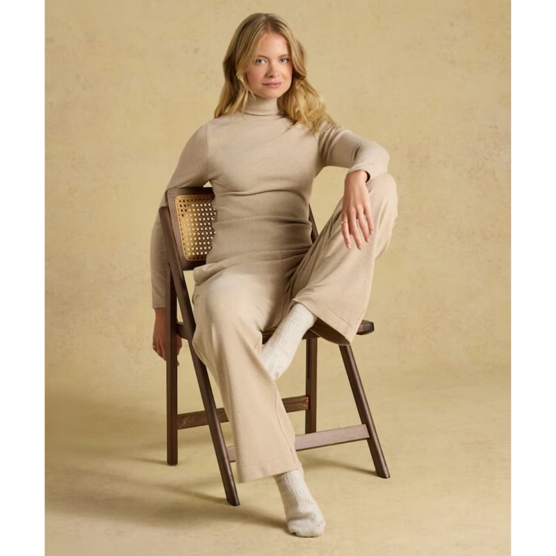 Joules Ladies Warm Handle Rib Roll Neck T-Shirt - Oat Meal-5