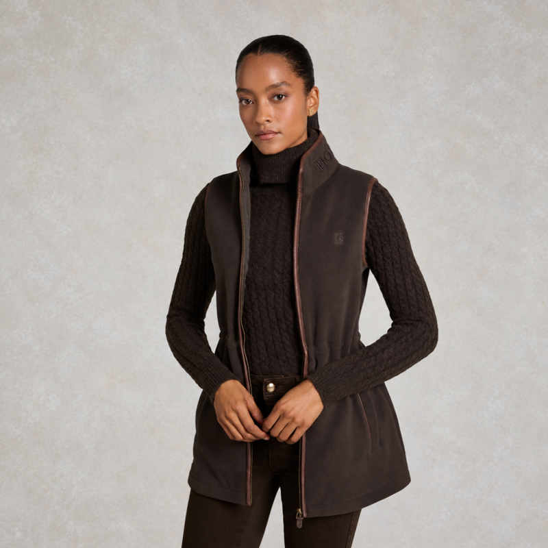 Holland Cooper Country Longline Fleece Gilet - Chocolate