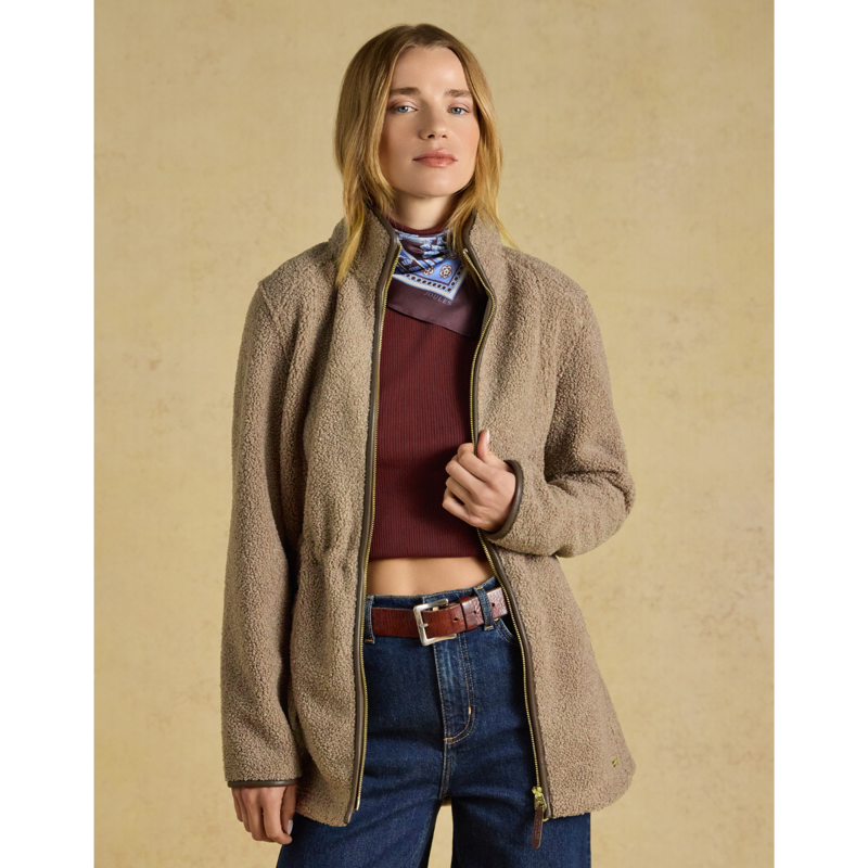 Joules Ladies Borg Fleece Heritage Longline Jacket - Mink Brown-3