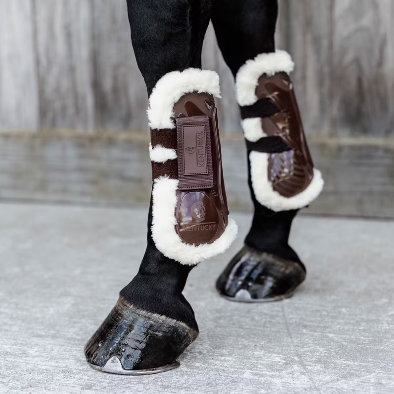 Kentucky Vegan Sheepskin Velcro Tendon Boots - Brown-7